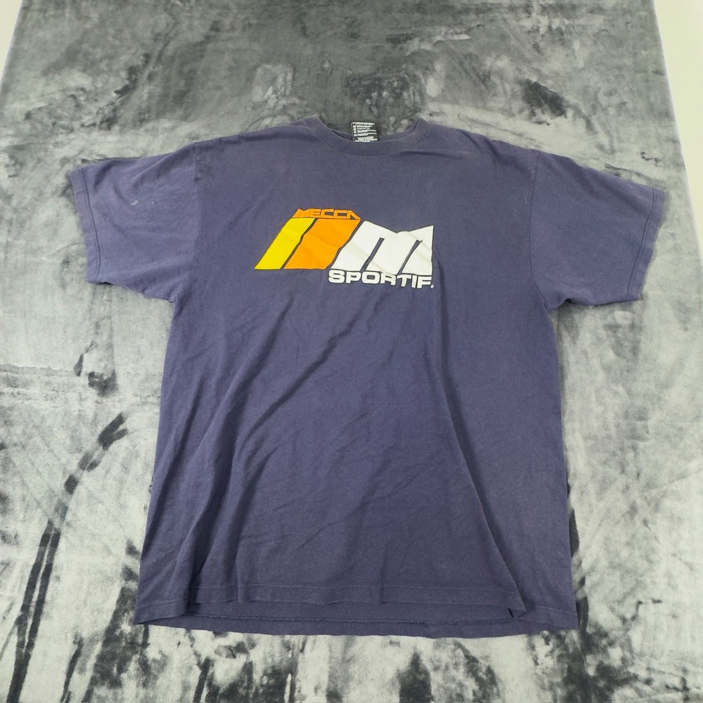 Mecca Sportif T-Shirt Mens XL Blue Vintage Graphic Logo Made in USA Streetwear